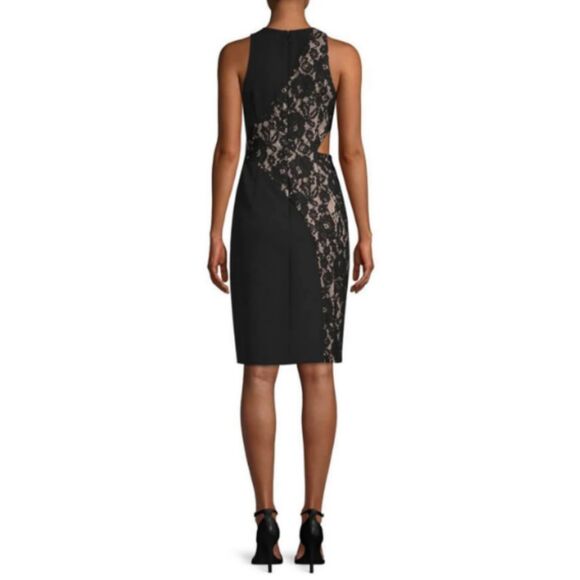 NWT Aidan Mattox Black Nude Crepe Lace Cutout Cocktail Dress Sz 14 - Picture 10 of 10